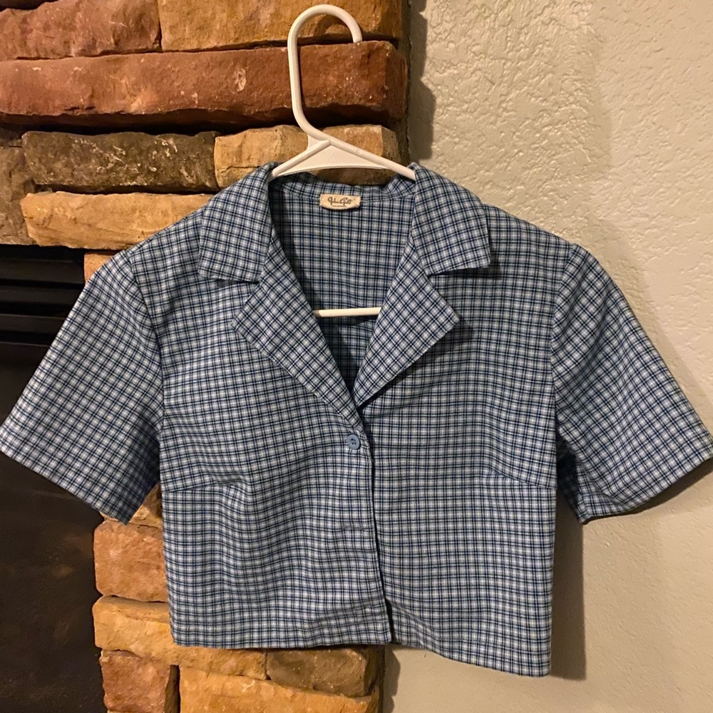brandy cropped plaid button shirt up